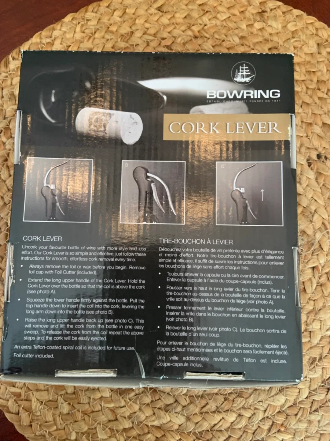 Bowring Cork Lever Wine Opener - NEW image indicator(3)