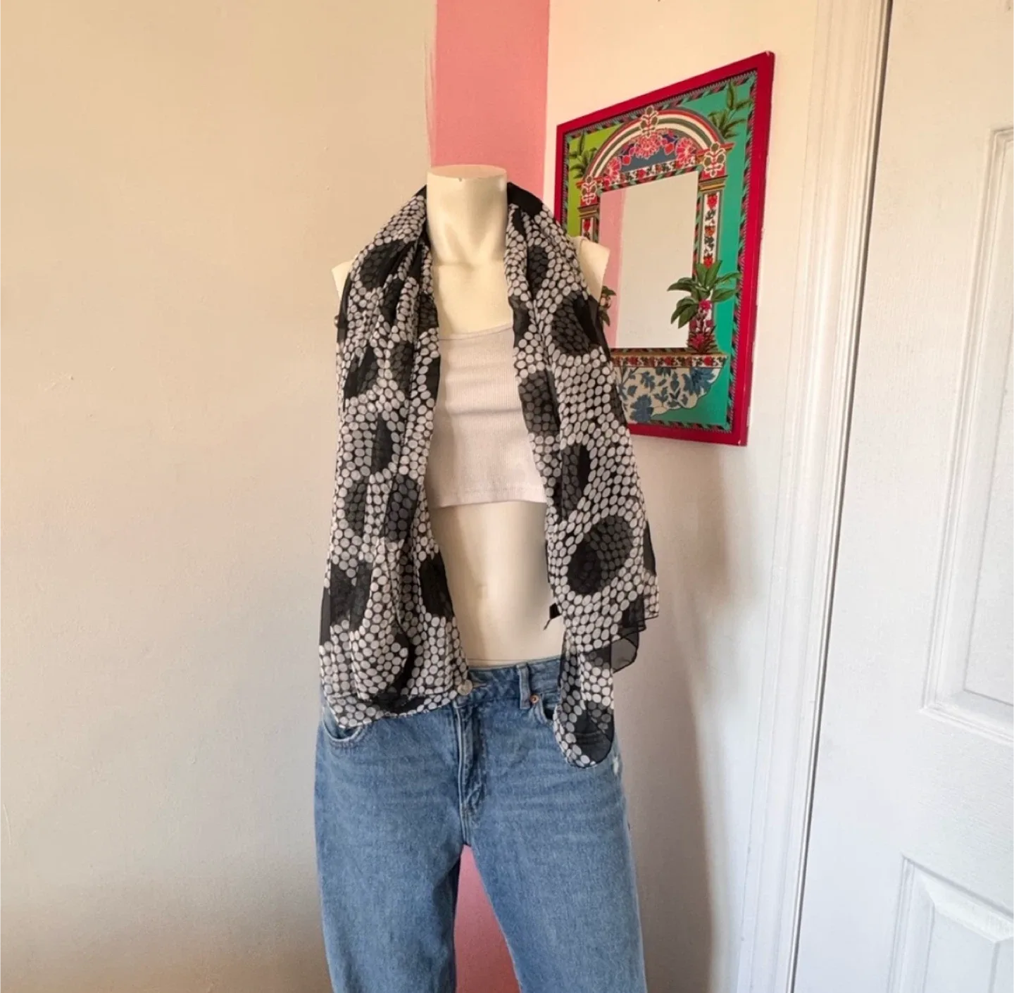 Black and White Polka Dot Scarf