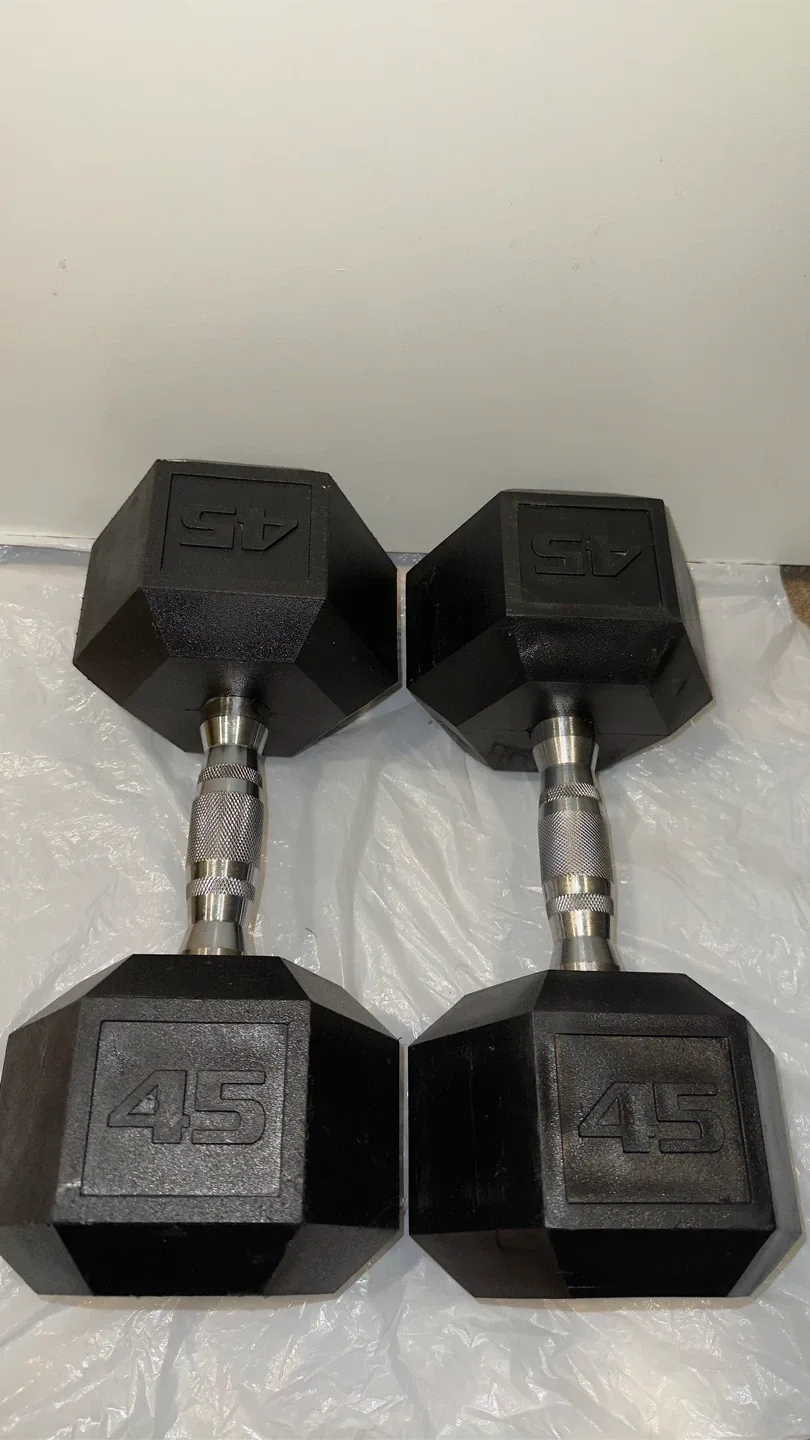 Pair of 45 lb Hex Dumbbells