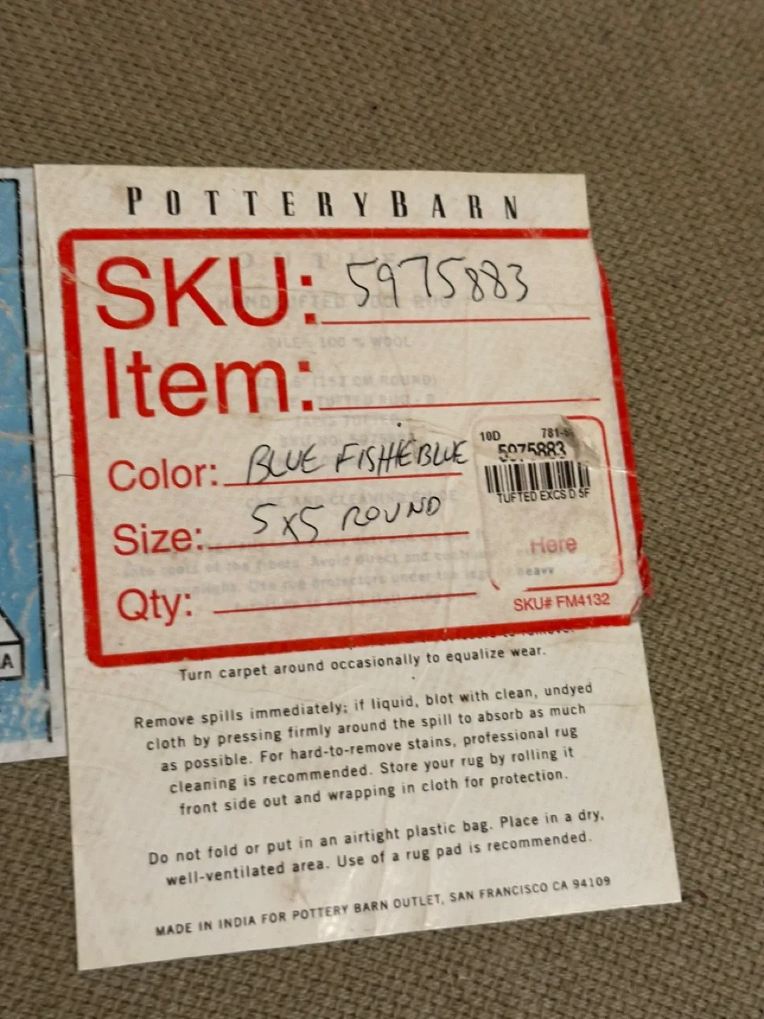 Pottery Barn Blue Fishie Blue Wool Rug - 5x5 Round image indicator(6)