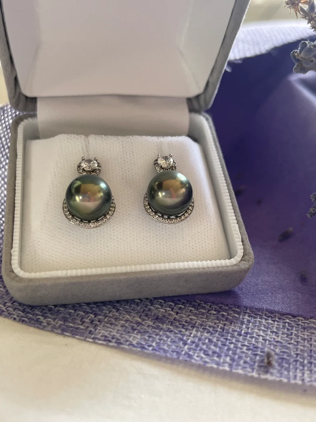 Silver Tahitian Pearl Drop Earrings with Cubic Zirconia image indicator(6)