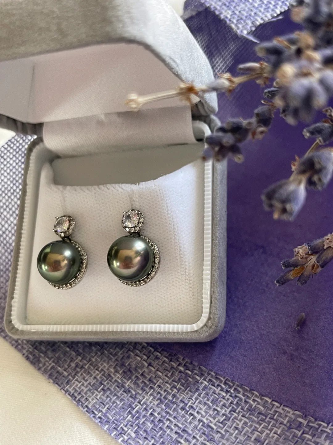Silver Tahitian Pearl Drop Earrings with Cubic Zirconia image indicator(5)