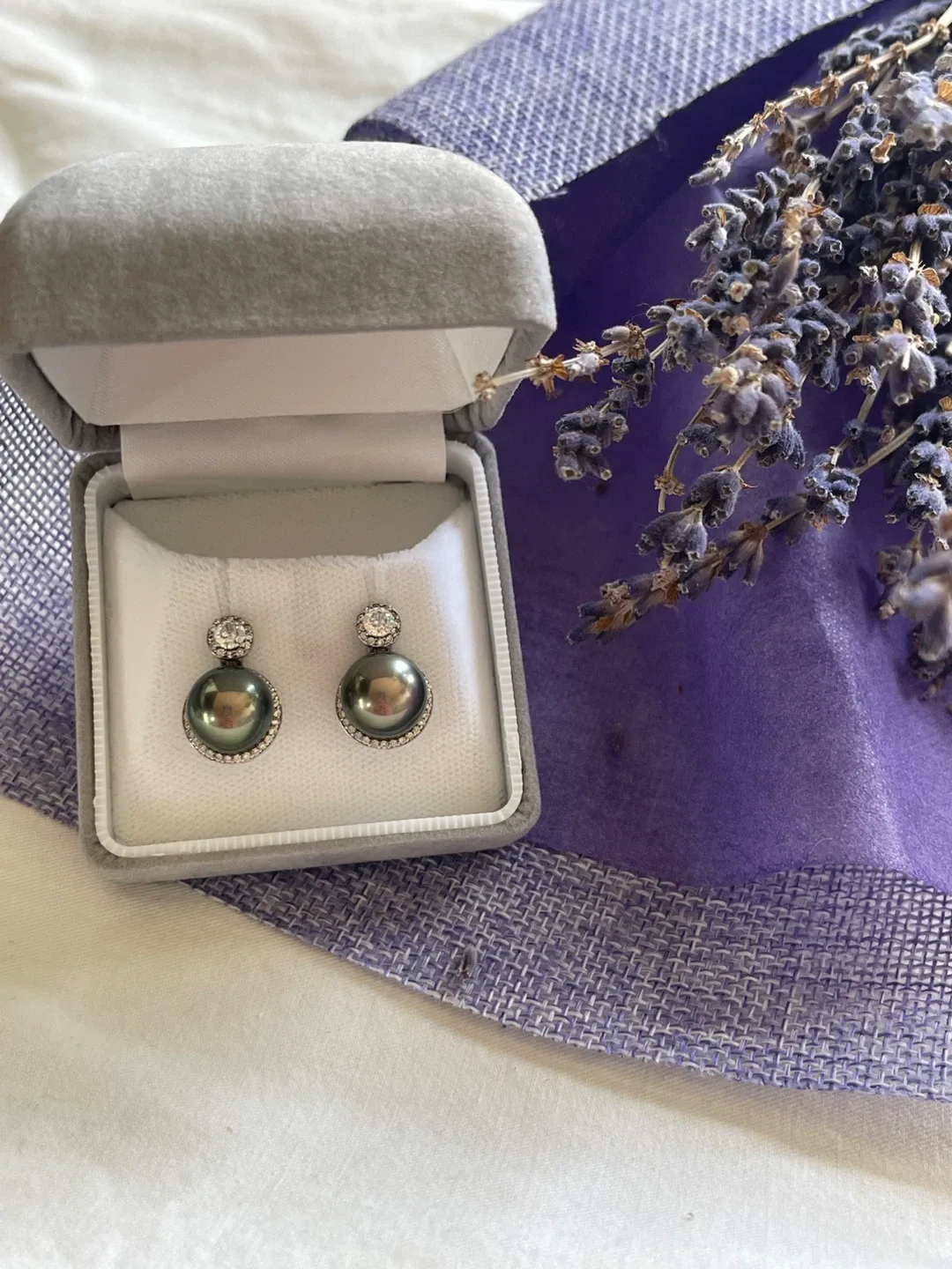 Silver Tahitian Pearl Drop Earrings with Cubic Zirconia image indicator(2)