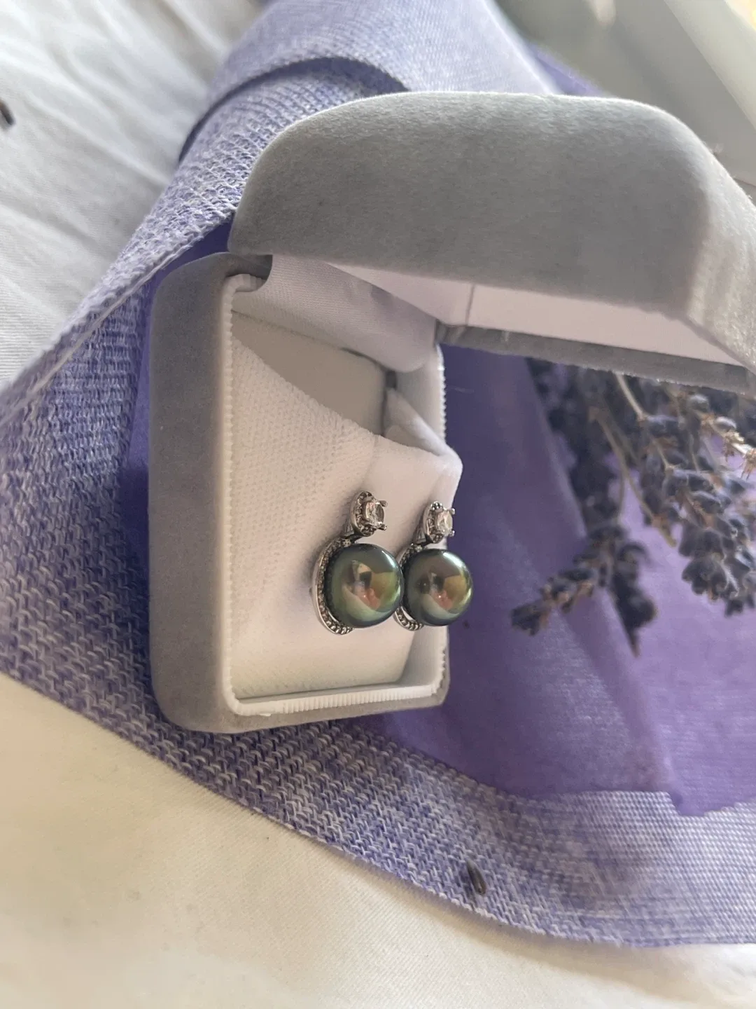 Silver Tahitian Pearl Drop Earrings with Cubic Zirconia image indicator(7)