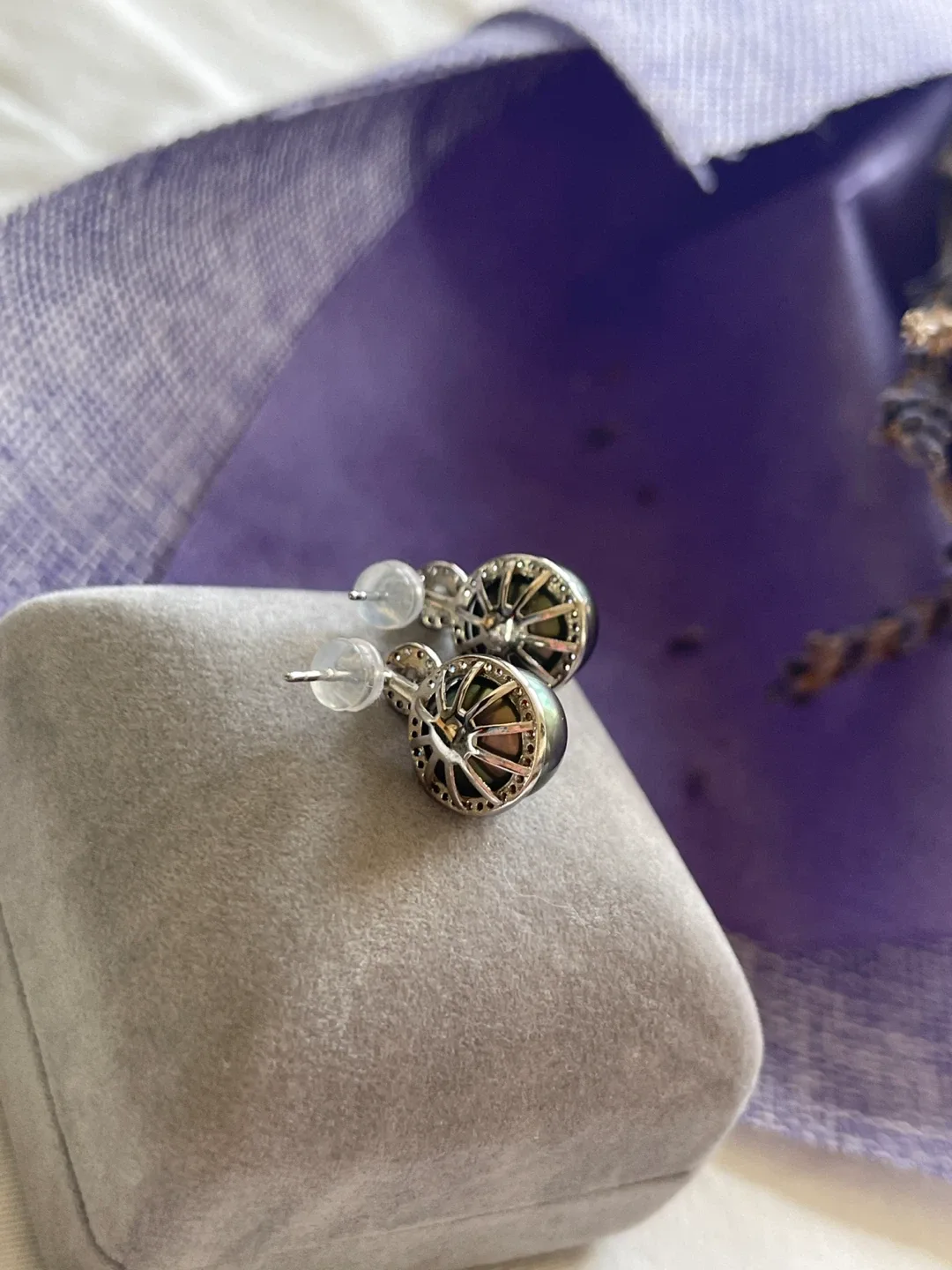 Silver Tahitian Pearl Drop Earrings with Cubic Zirconia image indicator(9)