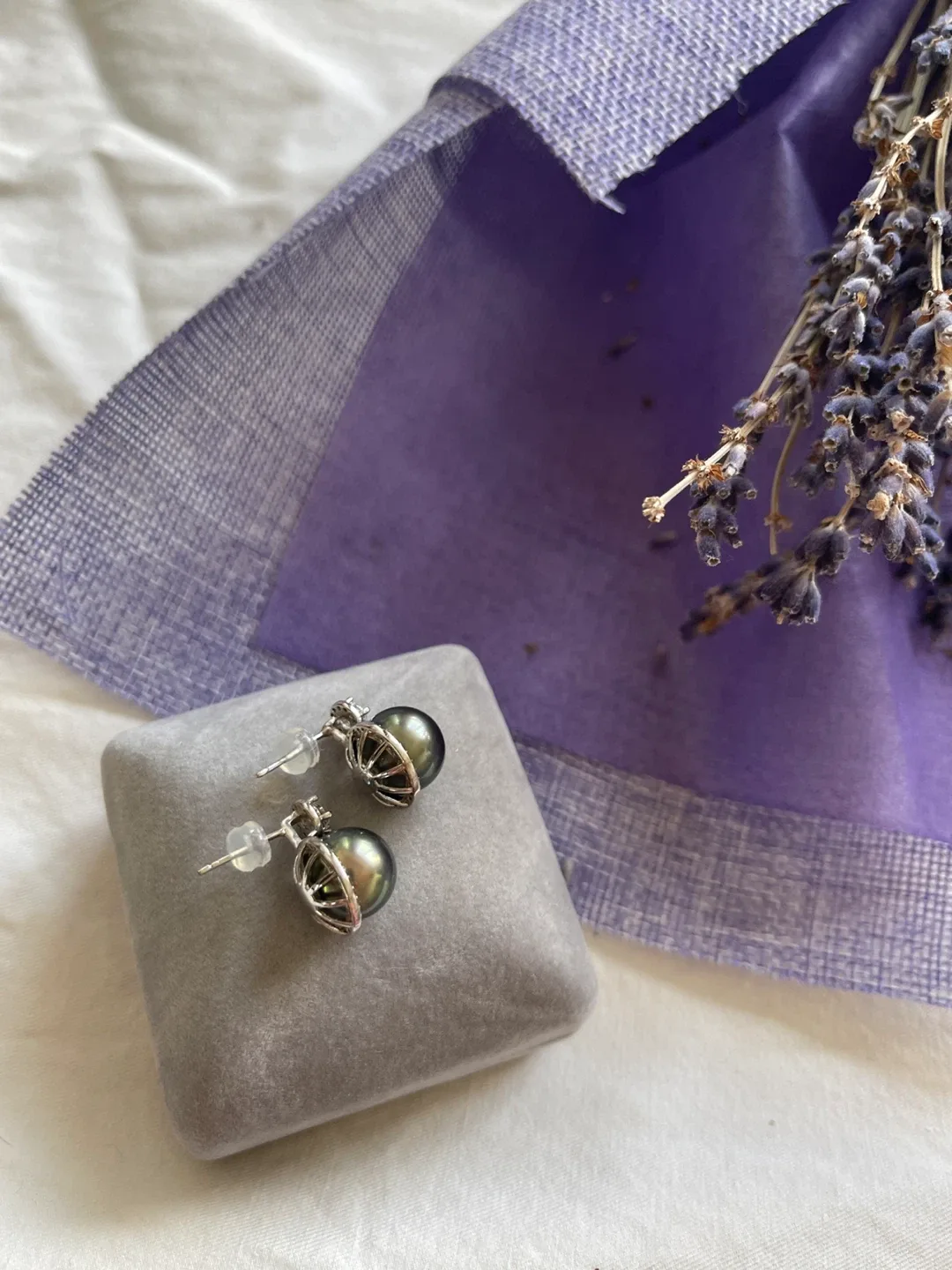 Silver Tahitian Pearl Drop Earrings with Cubic Zirconia image indicator(8)