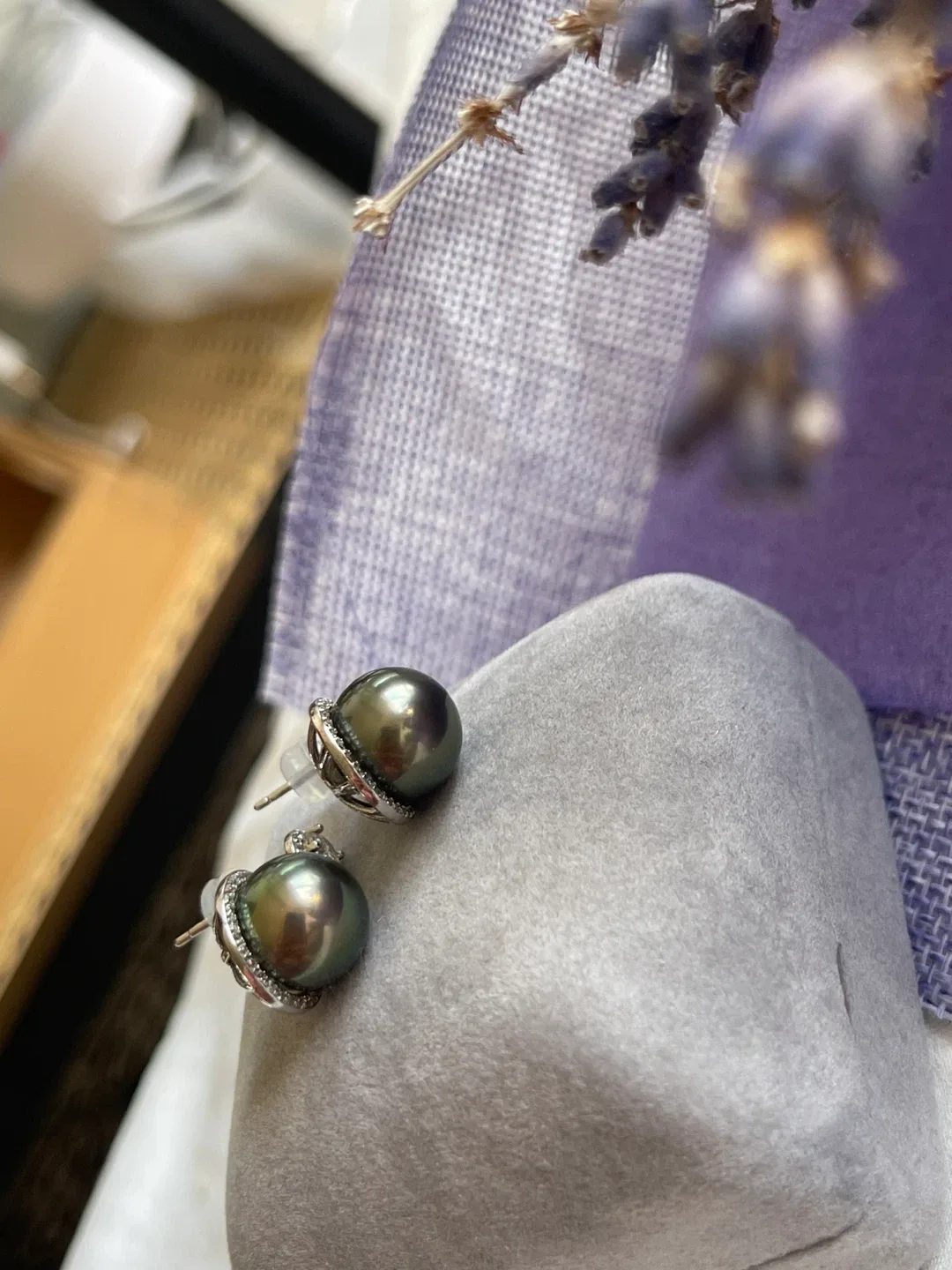 Silver Tahitian Pearl Drop Earrings with Cubic Zirconia image indicator(10)