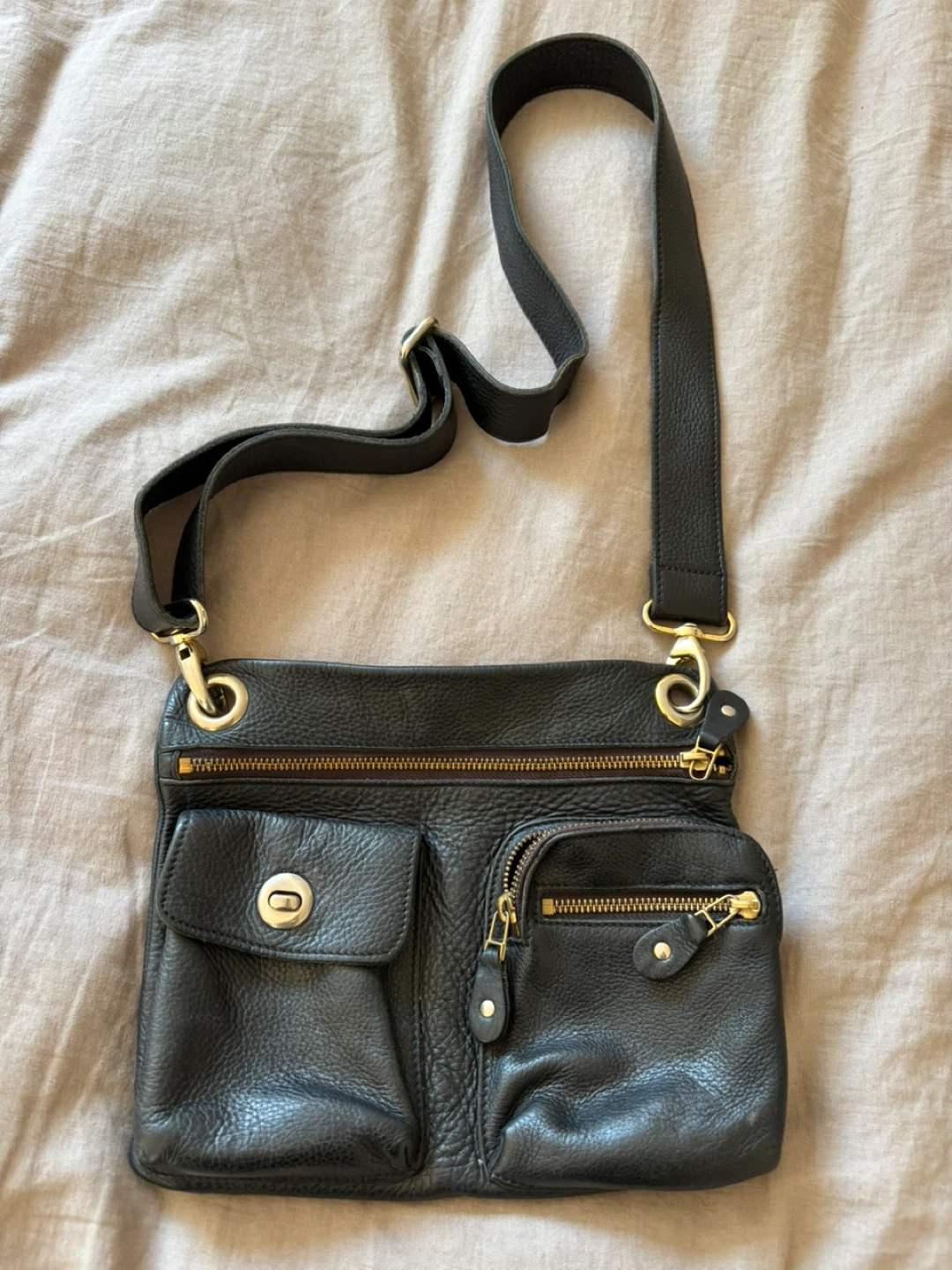 Roots Black Leather Crossbody Bag