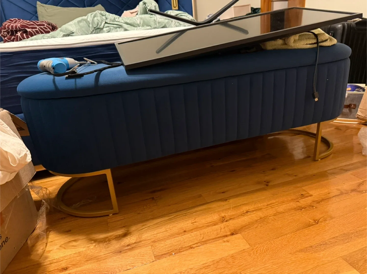 TerraSafe Velvet Storage Ottoman Bench - Navy image indicator(3)