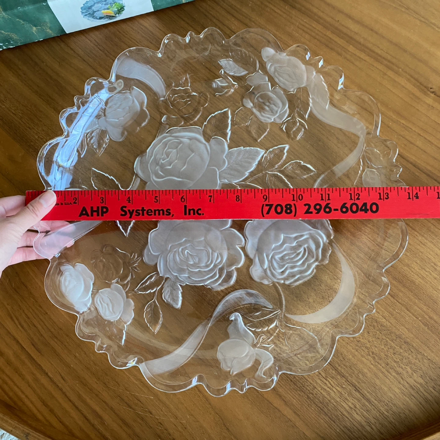 Vintage 14” Glass Platter Rose Pattern Made in Japan - photo 3