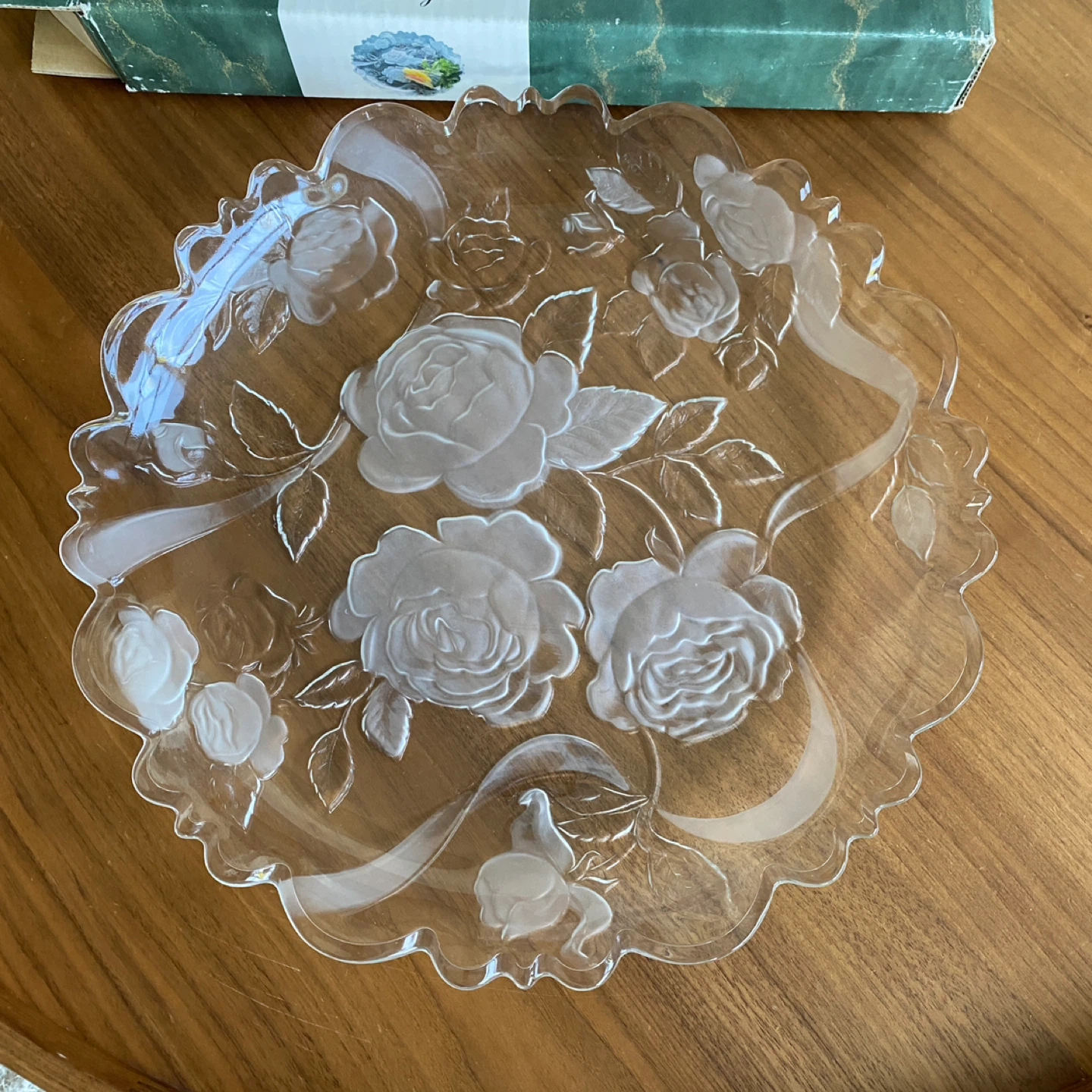 Vintage 14” Glass Platter Rose Pattern Made in Japan - photo 2