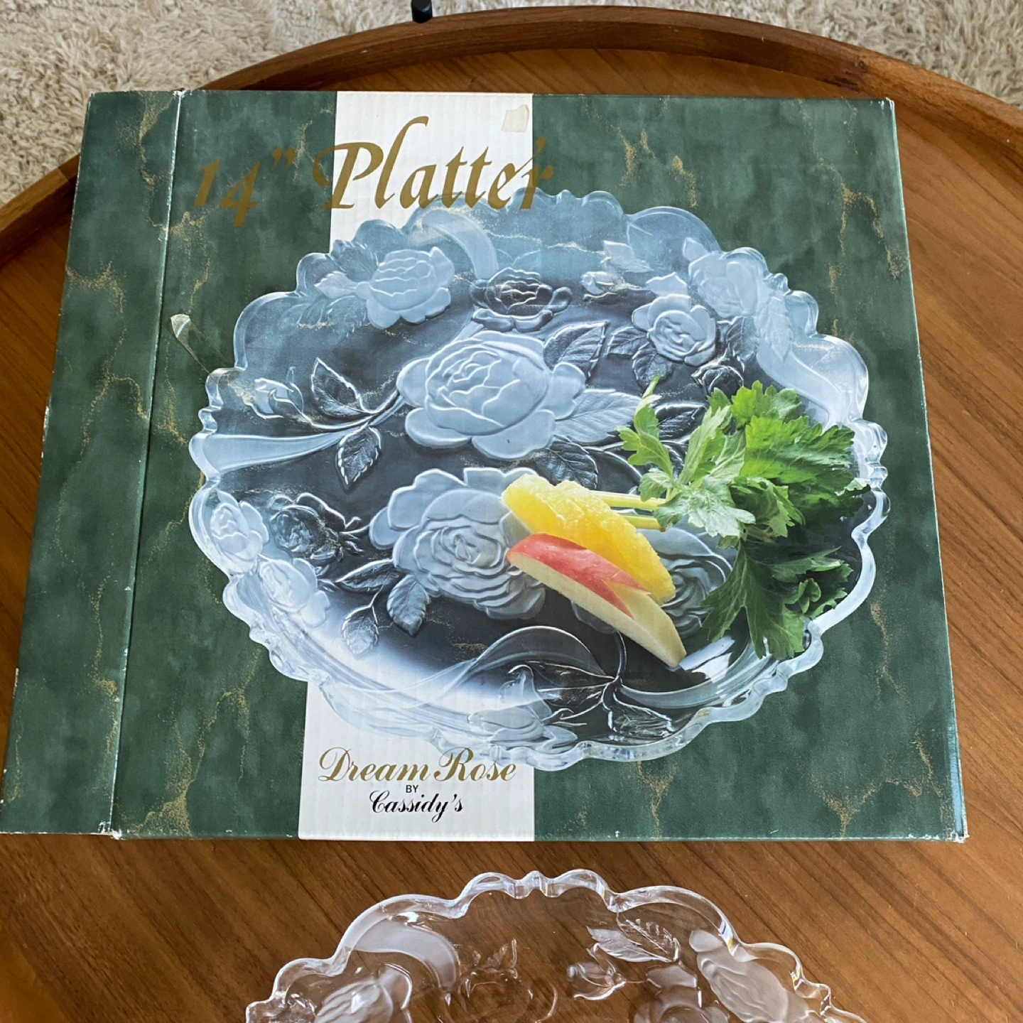 Vintage 14” Glass Platter Rose Pattern Made in Japan
