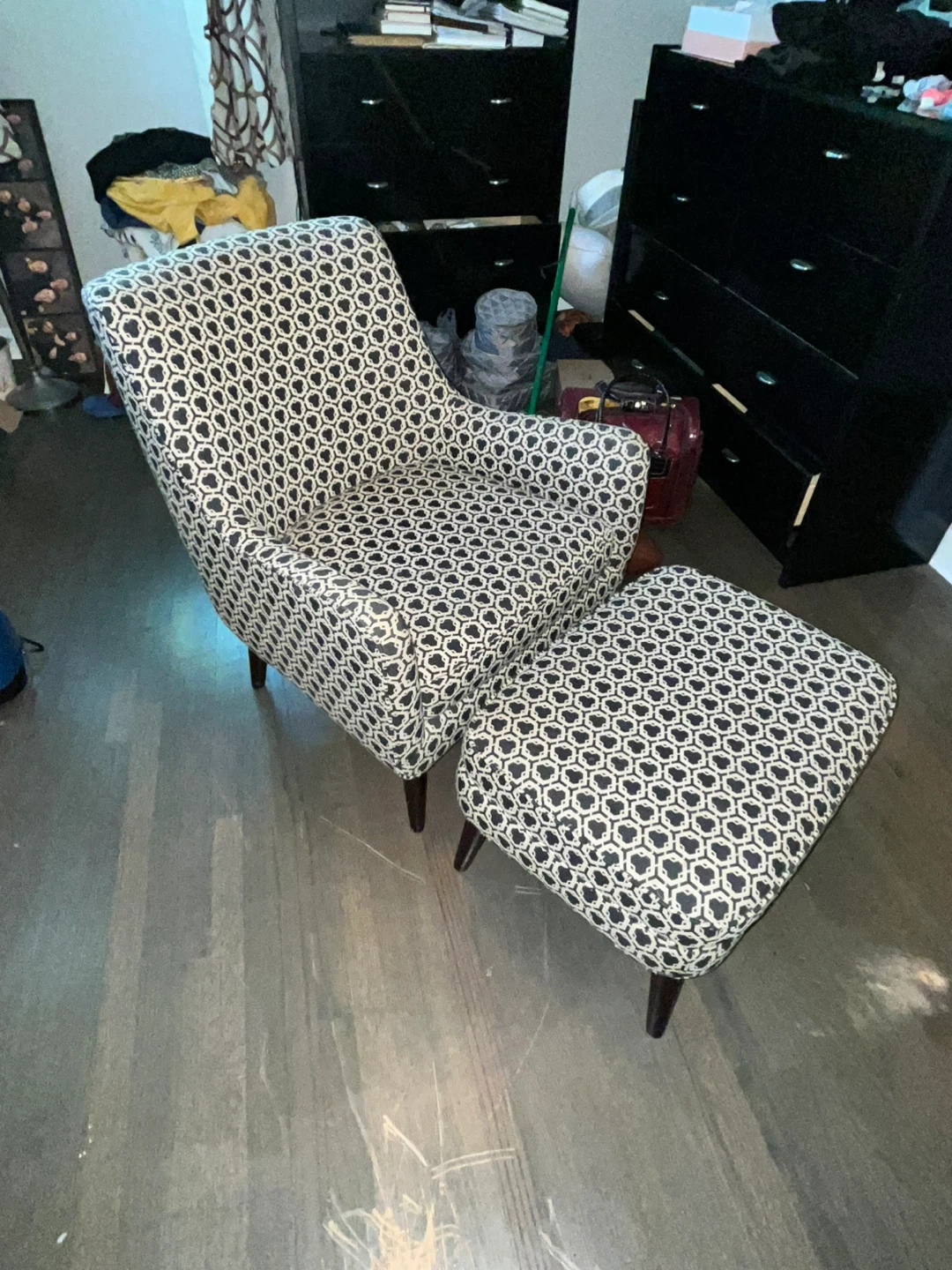 Patterned Accent Chair with Ottoman