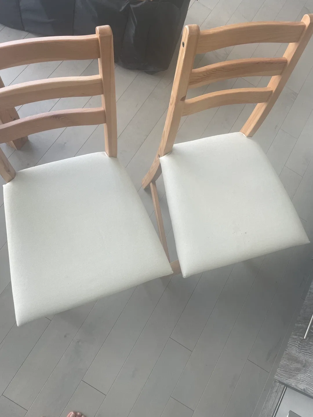 IKEA Wooden Dining Chairs with White Cushions thumbnail