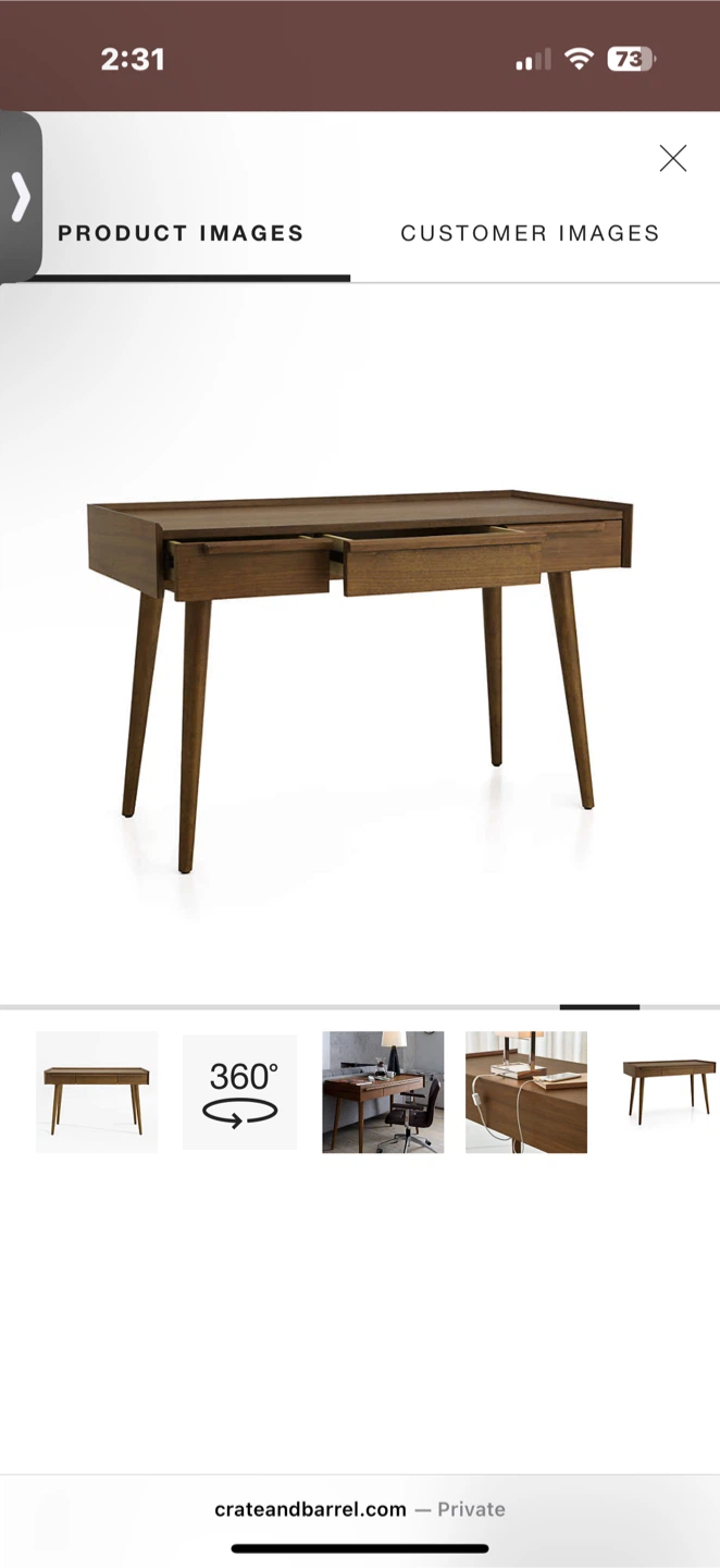 Crate & Barrel Tate 60" Walnut Desk