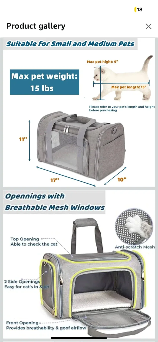 NEW! ORYEDA Grey Pet Carrier - Small/Medium Dogs & Cats image indicator(2)