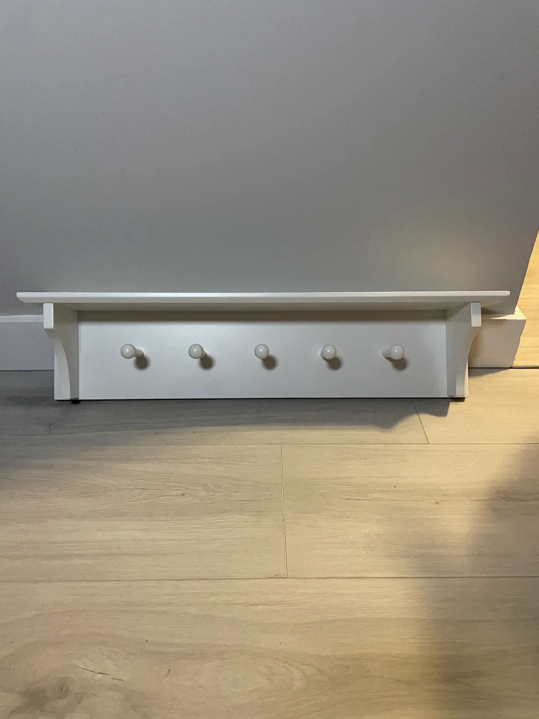 White Wall-Mounted Coat Rack Shelf – 5 Hooks thumbnail