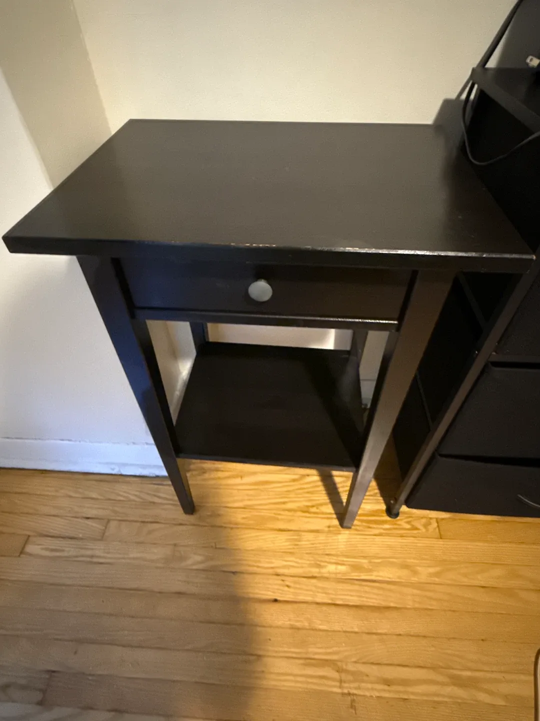 2 Black Wooden Side Table with Drawer