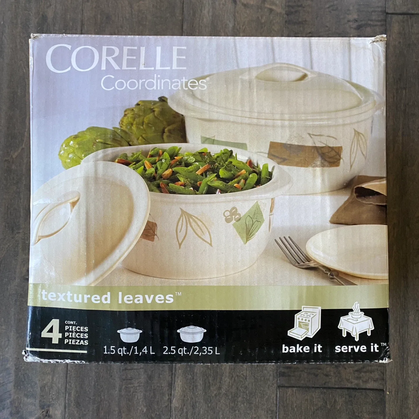 CORELLE 2 Pots Textured Leaves 2.5 Qt. 1.5 Qt. W/ Lids New thumbnail