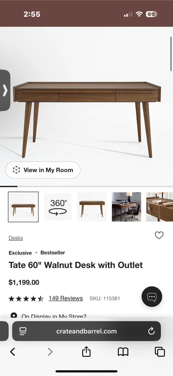 Crate & Barrel Tate 60" Walnut Desk - photo 2