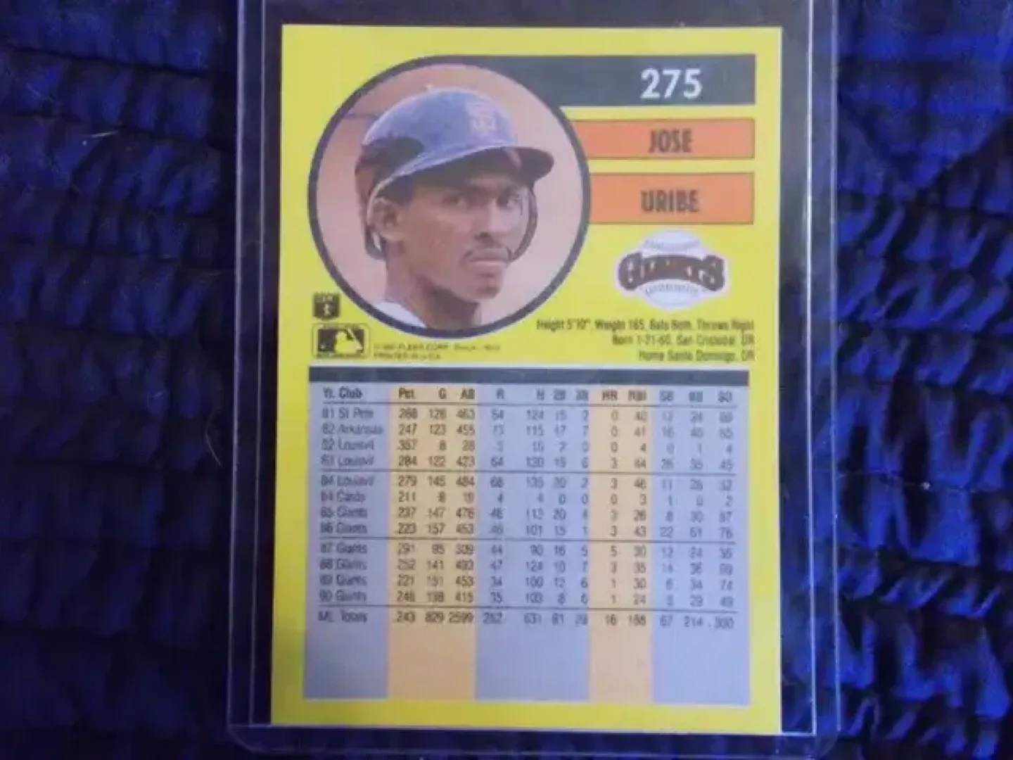 Jose Uribe Baseball Card - Fleer '91 Giants SS Error Card image indicator(2)