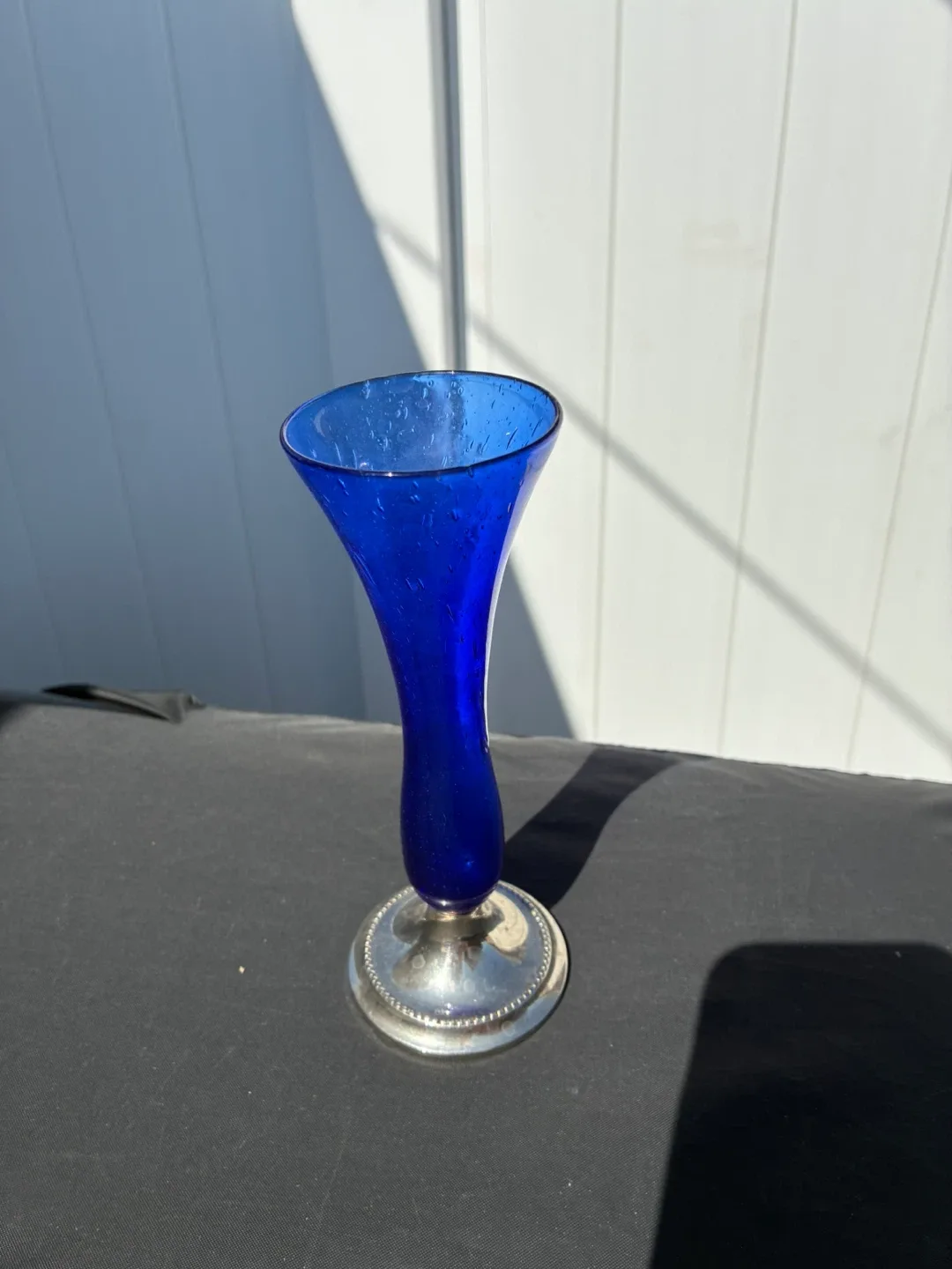 Blue Glass Vase with Silver Base thumbnail