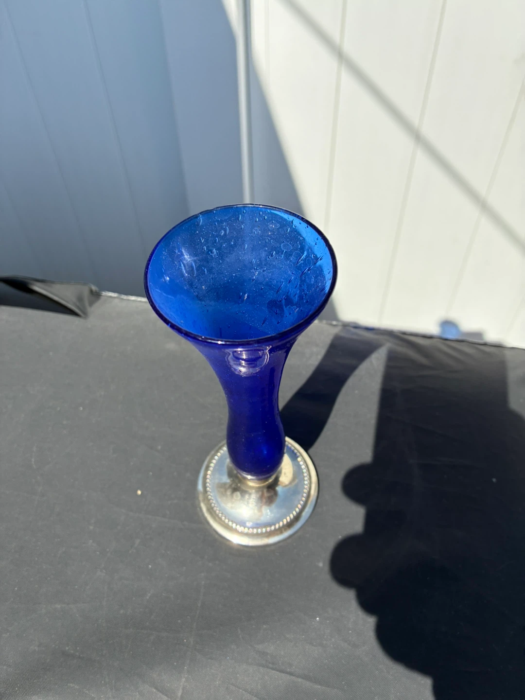 Blue Glass Vase with Silver Base - photo 2