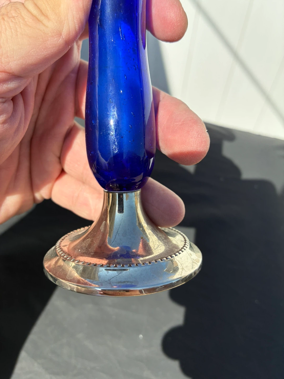 Blue Glass Vase with Silver Base - photo 3