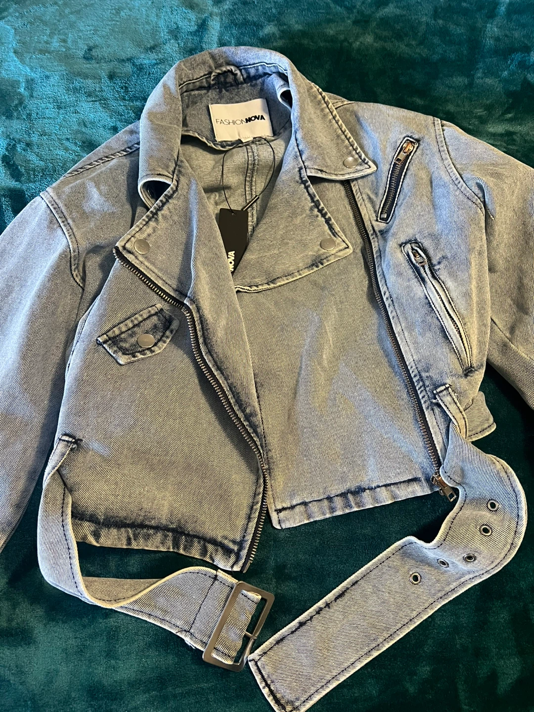 Fashion Nova Denim Moto Jacket - Size Small