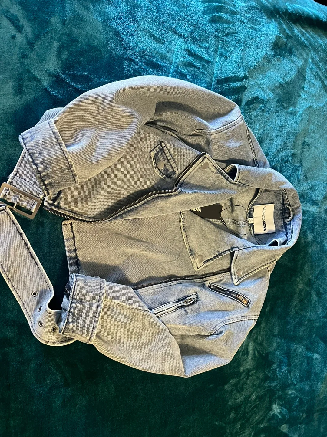 Fashion Nova Denim Moto Jacket - Size Small image indicator(2)
