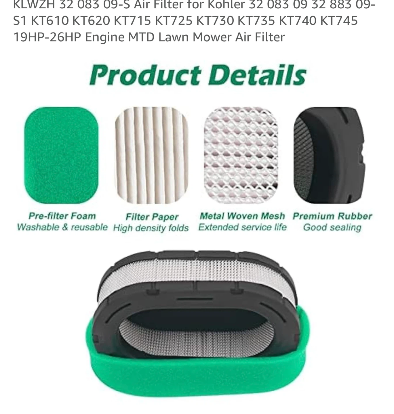 KLWZH Air Filter for Kohler Lawn Mower