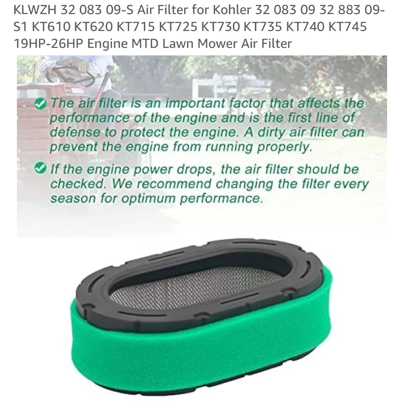 KLWZH Air Filter for Kohler Lawn Mower - photo 3