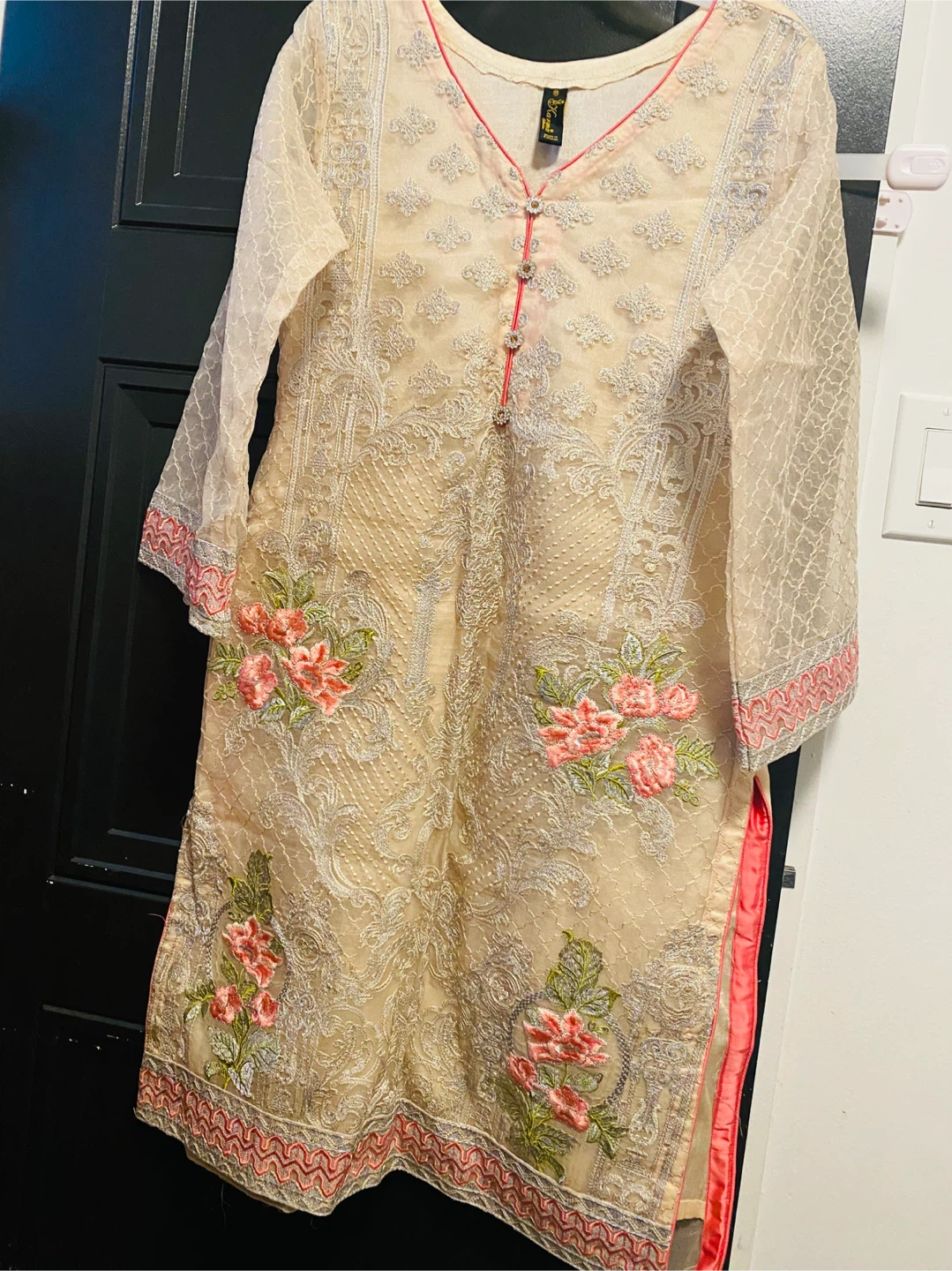 Karma Beige Embroidered Salwar Kameez - Medium