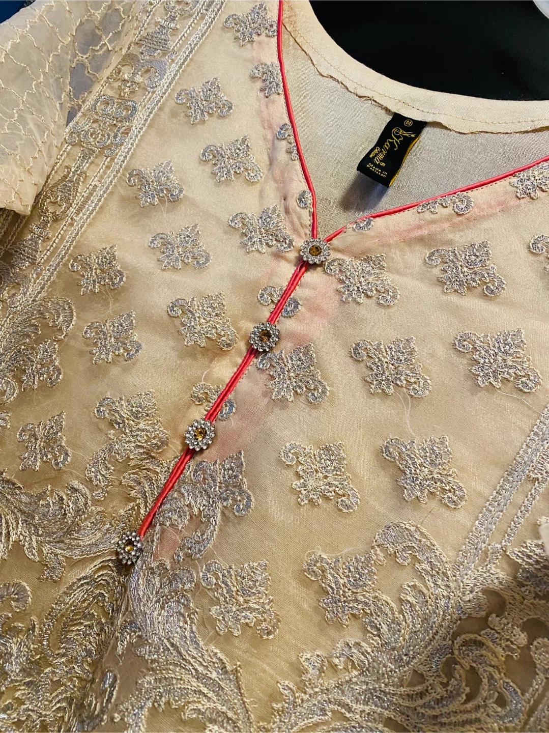 Karma Beige Embroidered Salwar Kameez - Medium - photo 3