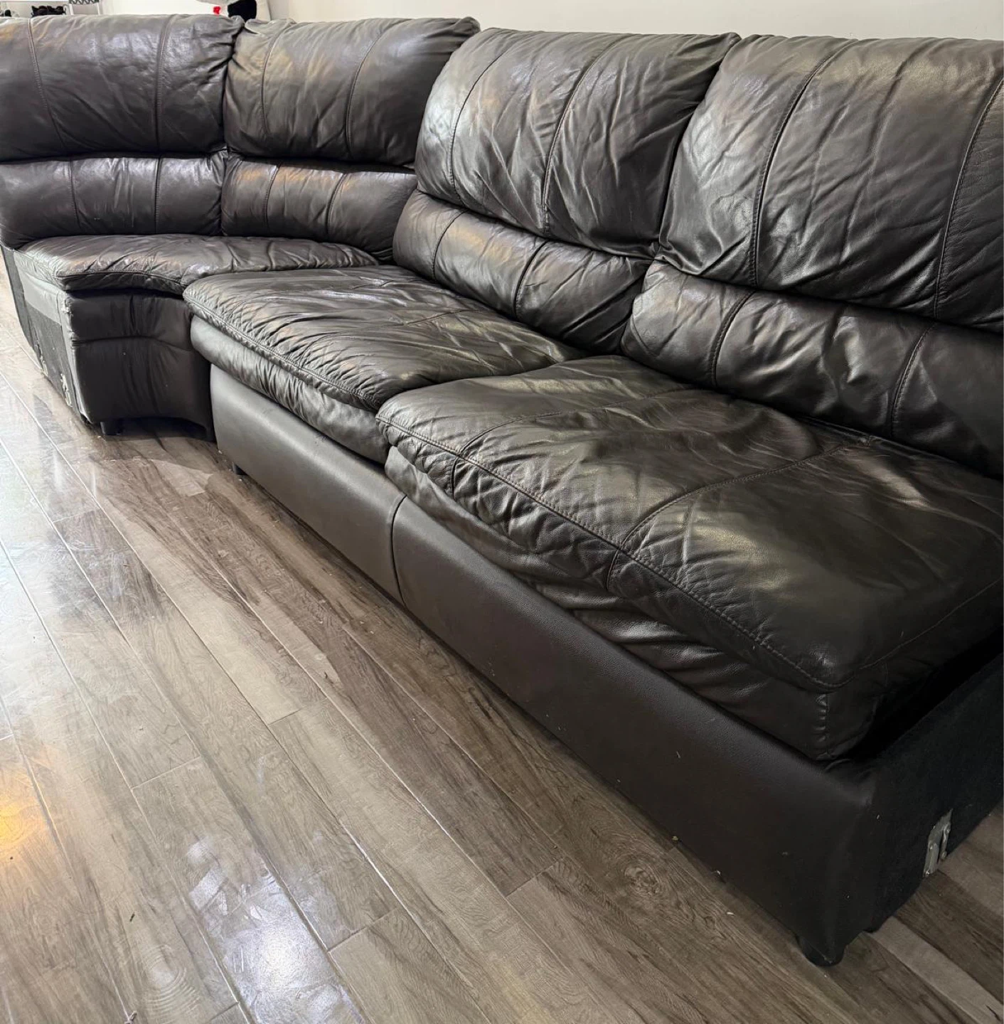 Leather Sectional Sofa /bed - Dark Brown - photo 2