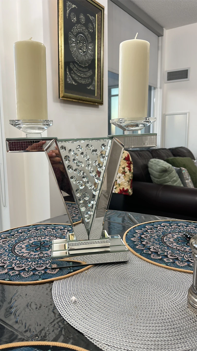 Candle Holder - Mirrored with Crystals - photo 3