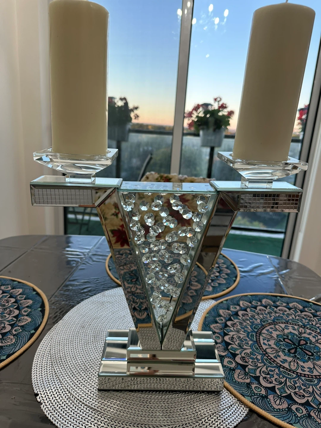 Candle Holder - Mirrored with Crystals - photo 2