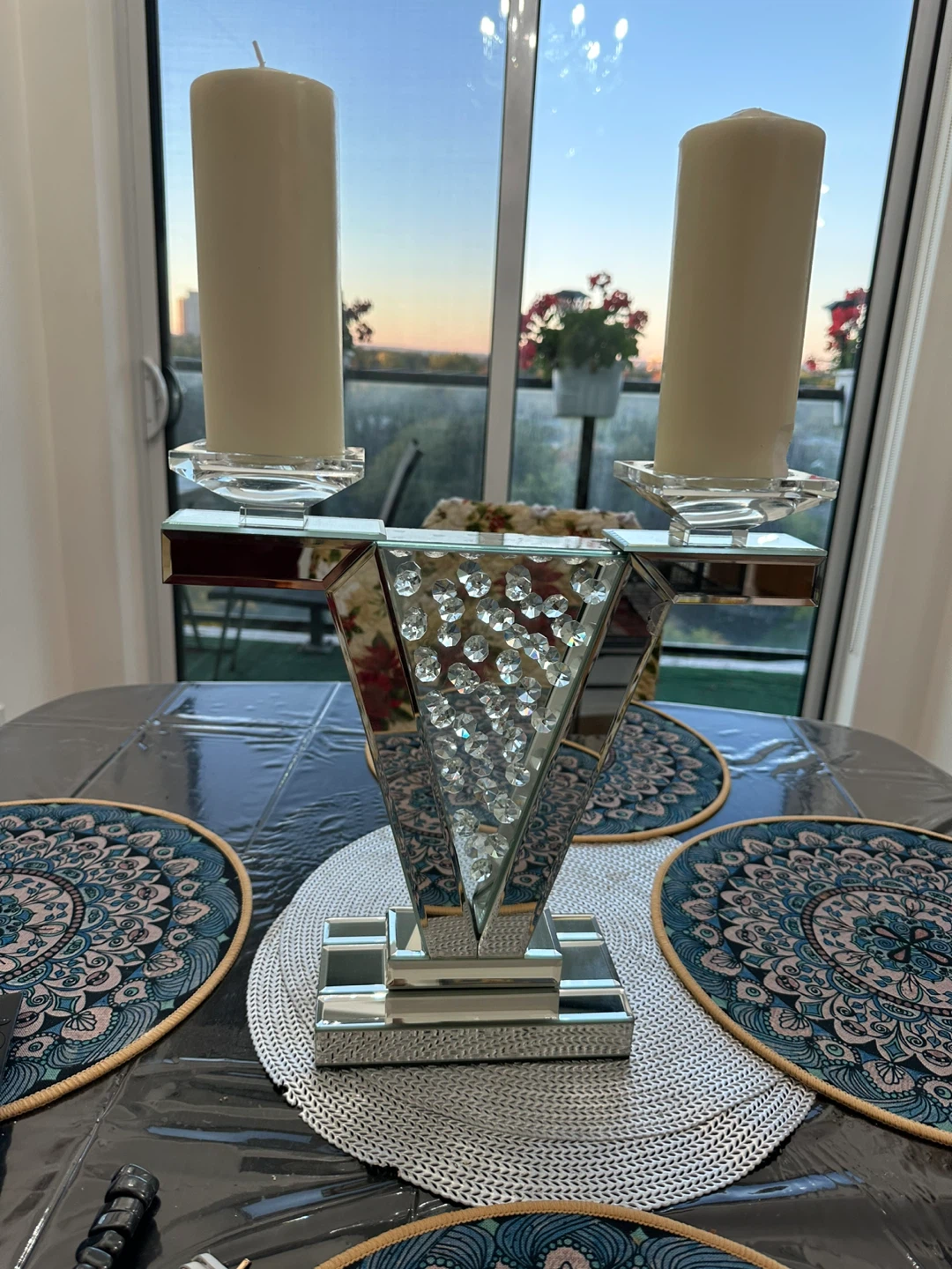 Candle Holder - Mirrored with Crystals - photo 4