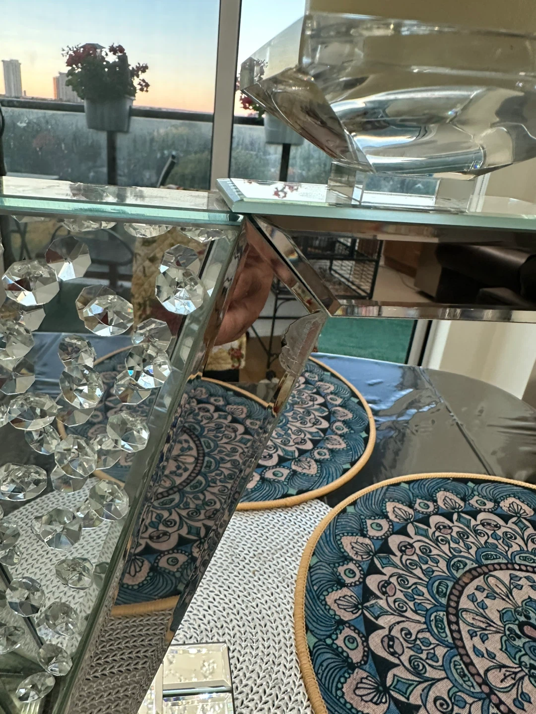 Candle Holder - Mirrored with Crystals