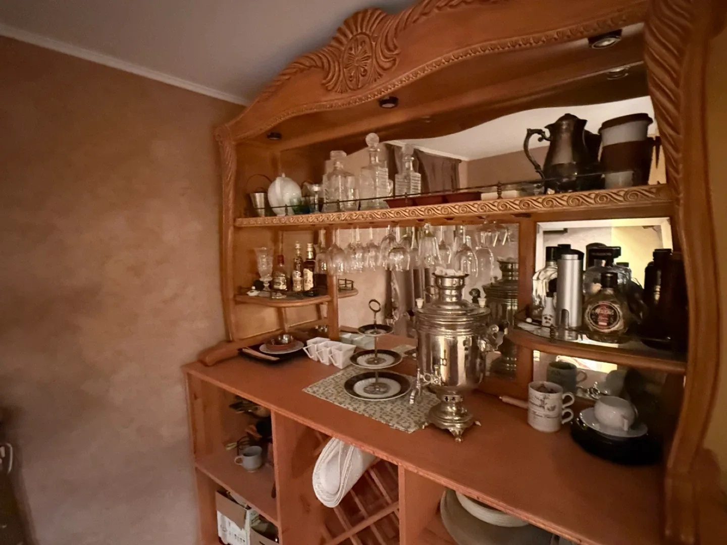 Ornate Wooden Bar Cabinet with Marble Top image indicator(2)