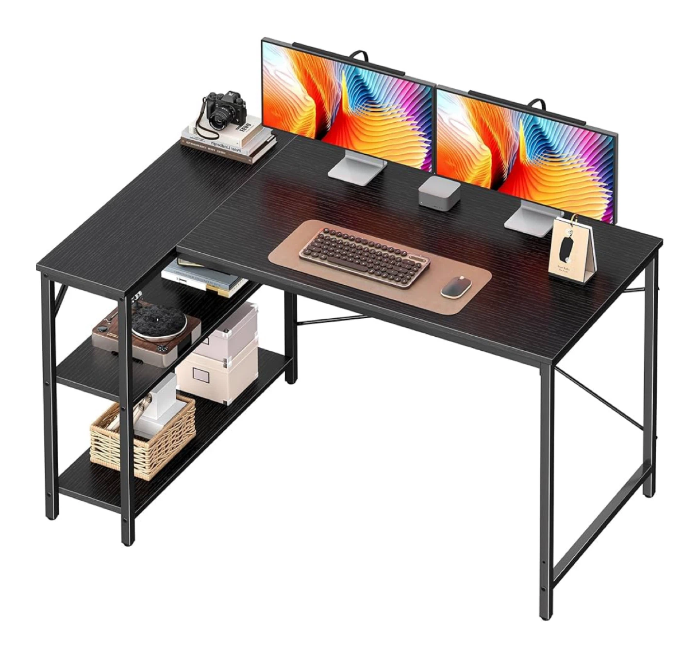 Black L-Shaped Corner Desk with Shelves - photo 4