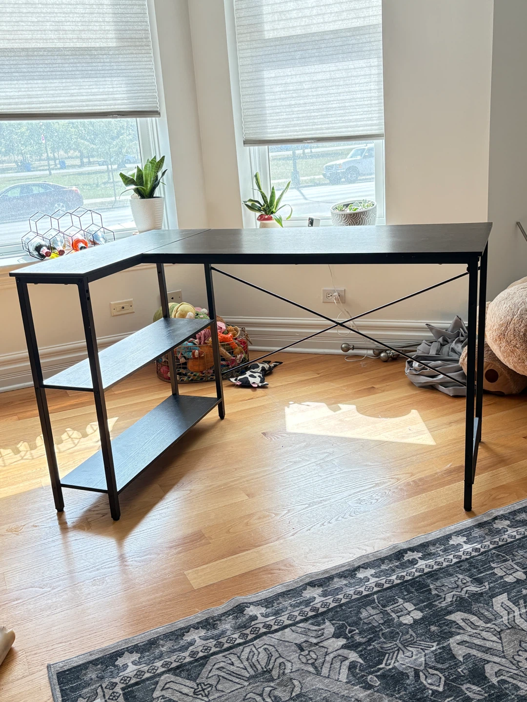 Black L-Shaped Corner Desk with Shelves - photo 3
