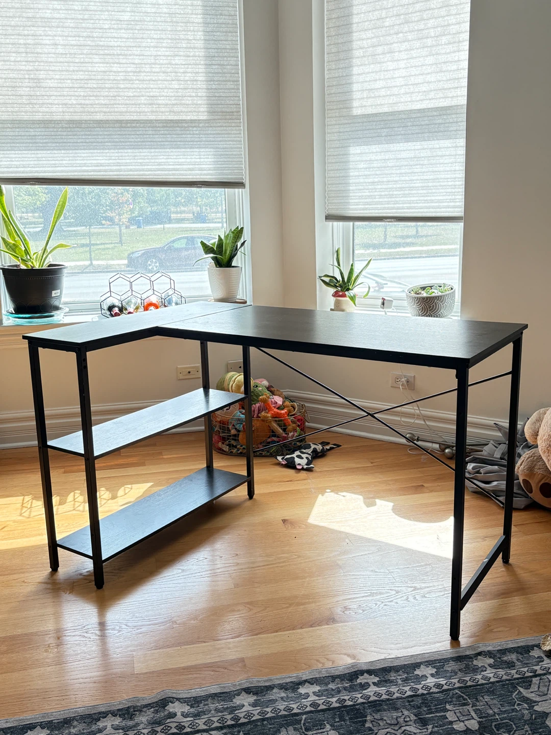 Black L-Shaped Corner Desk with Shelves
