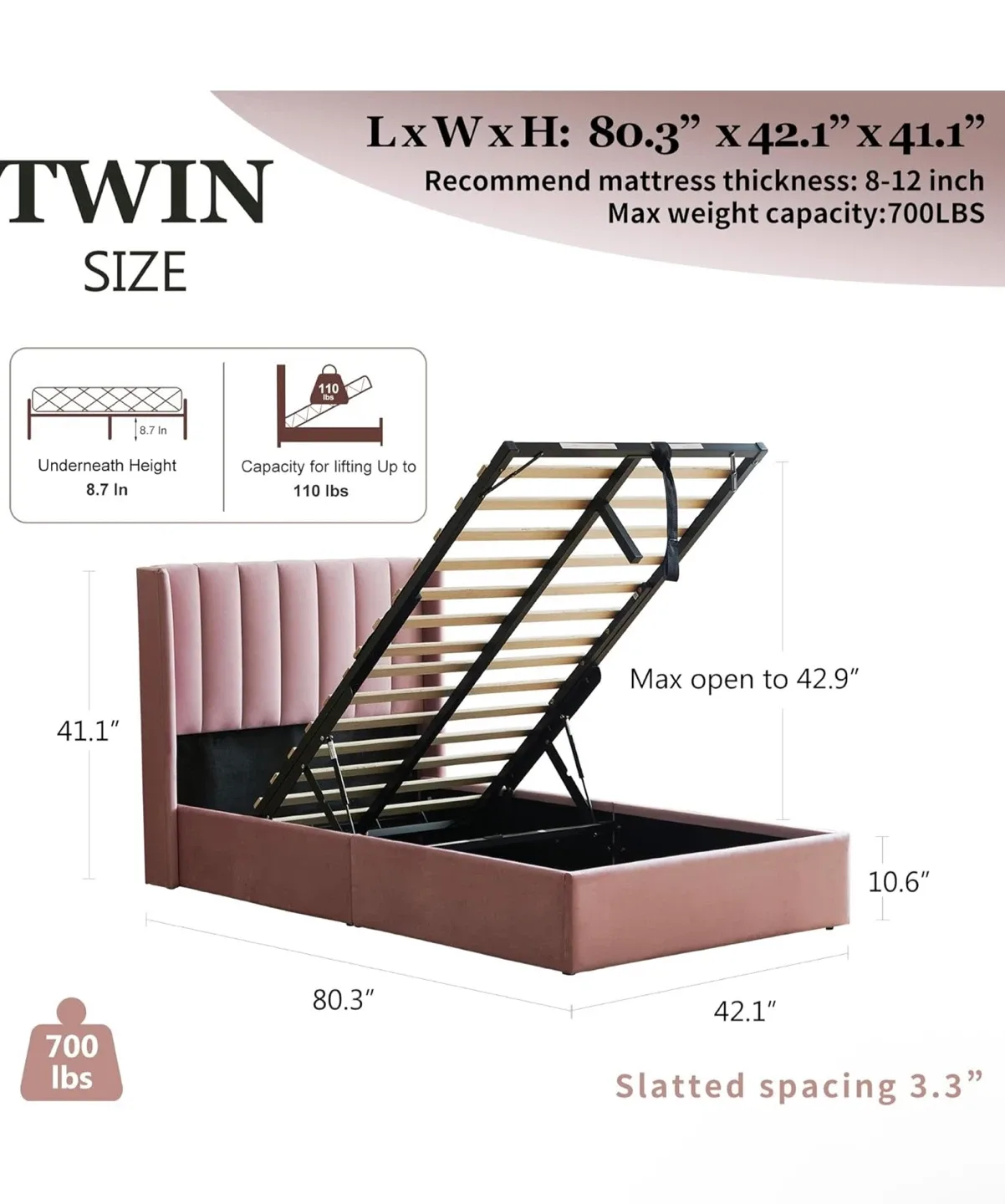 Twin Size Bed Frame with Storage image indicator(3)