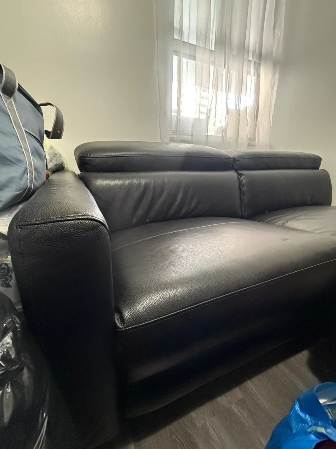 Black Leather Sofa with right recliner - photo 3