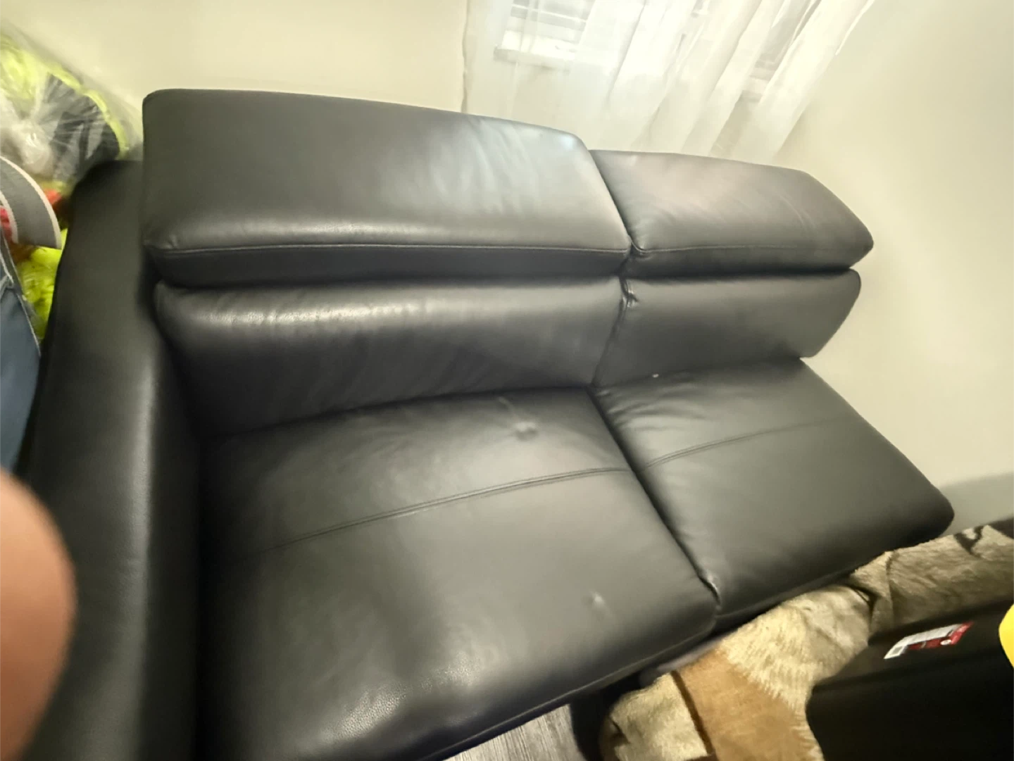 Black Leather Sofa with right recliner - photo 4