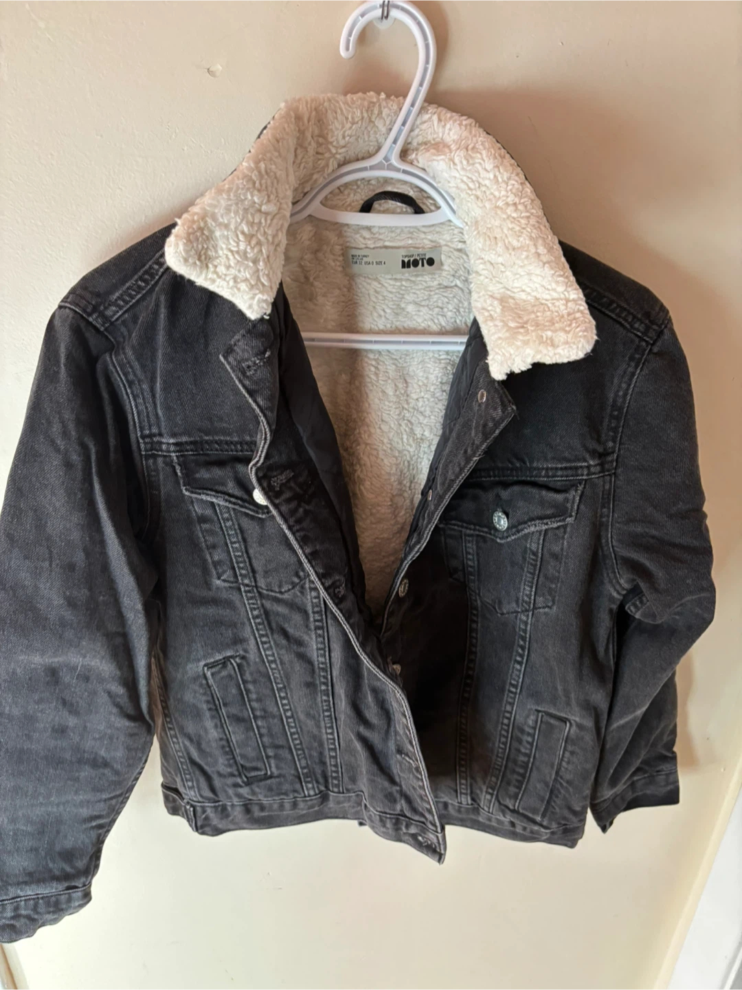 MOTO Denim Jacket with Sherpa Lining - Size XS