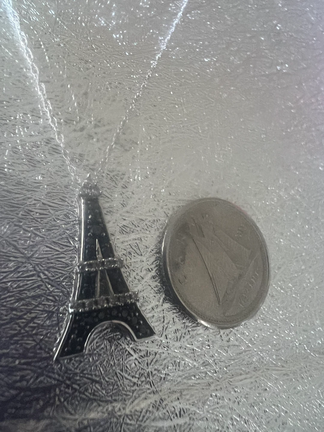 10 k Eiffel Tower Pendant with black and white diamonds Necklace