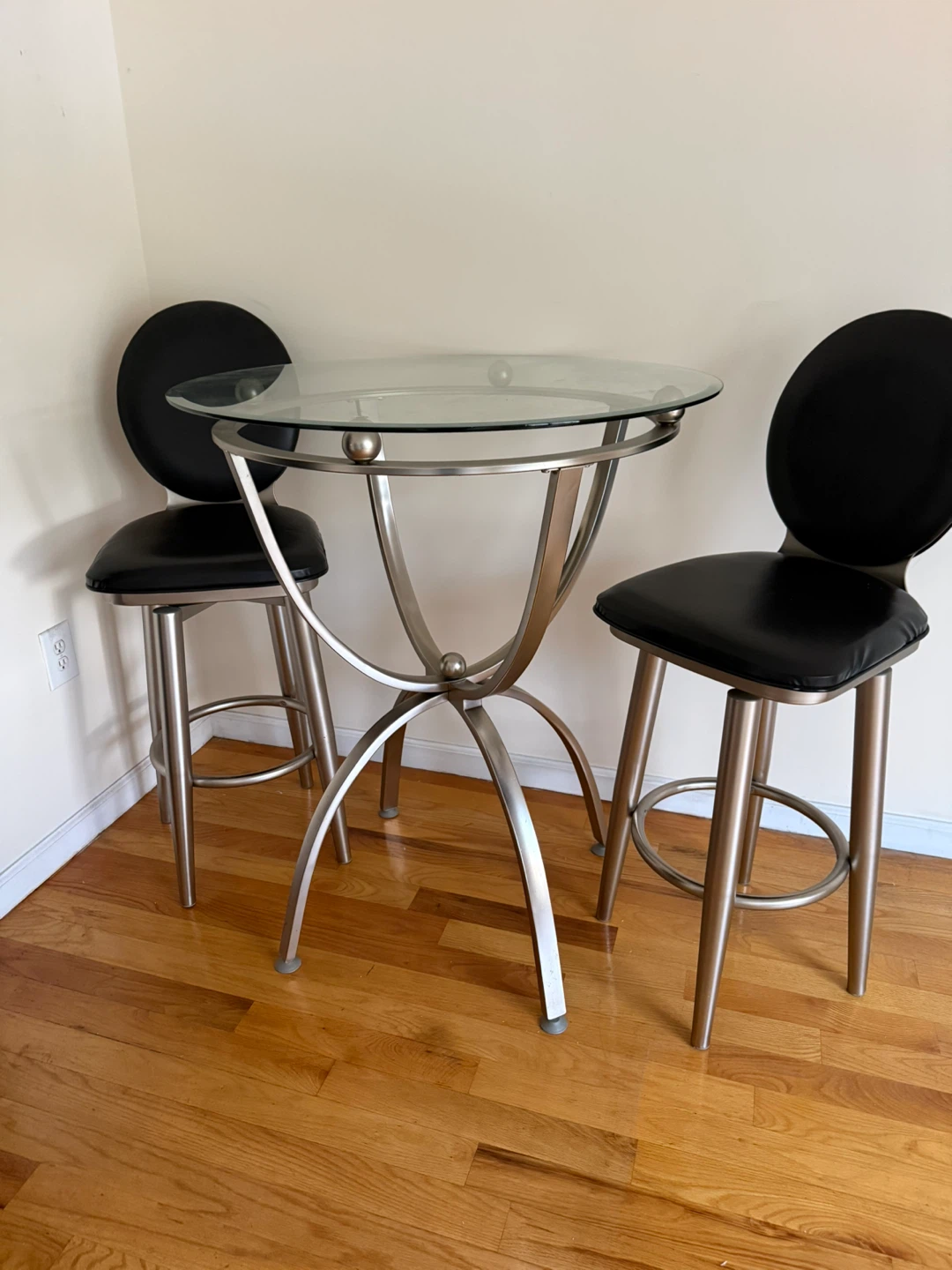 Glass Top Pub Table with Two Bar Stools