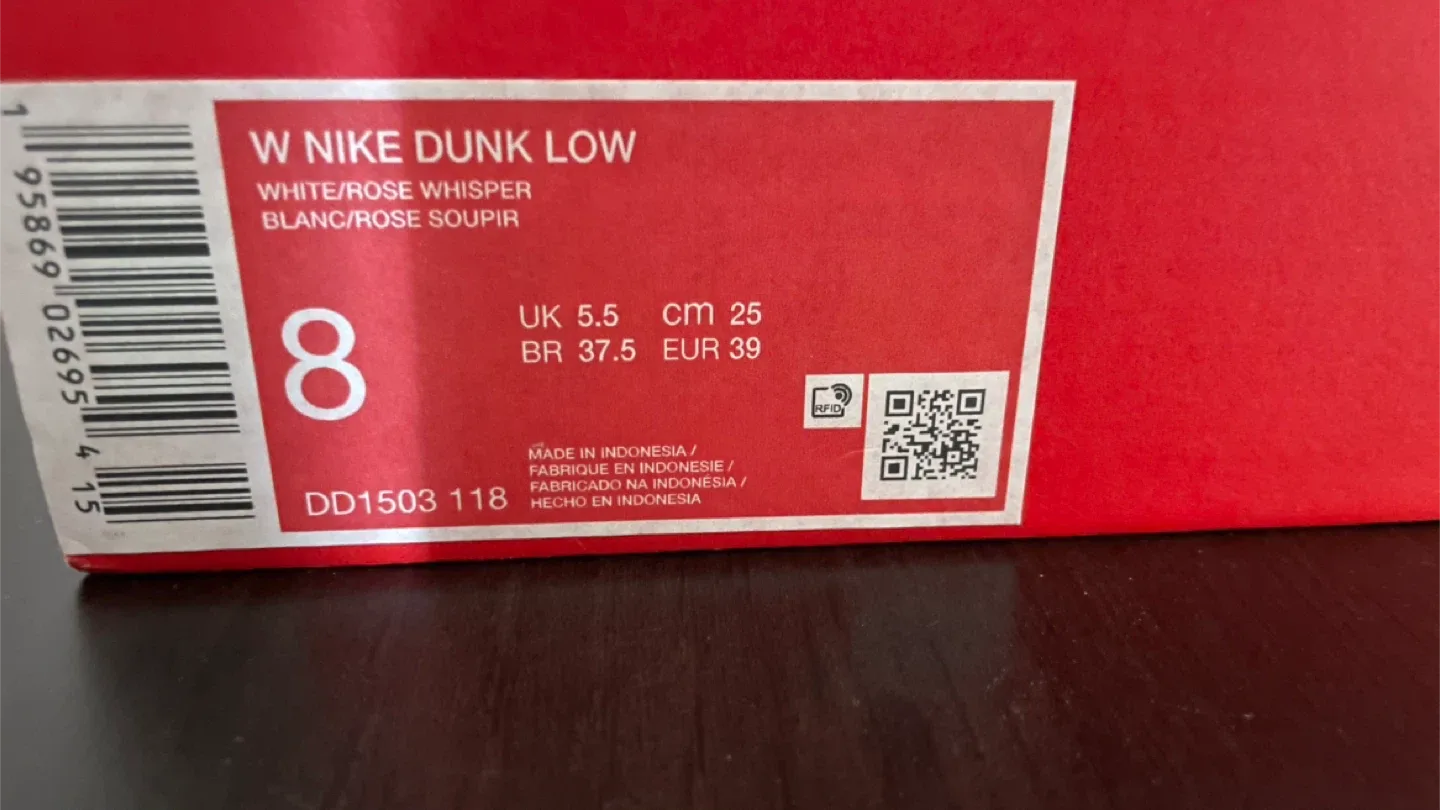 Nike Dunk Low Women's Size 9 EUR - White/Rose Whisper - New! image indicator(5)